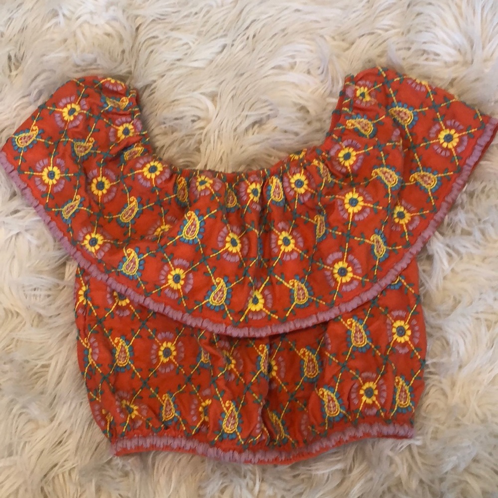 Topshop off the shoulder cropped shirt